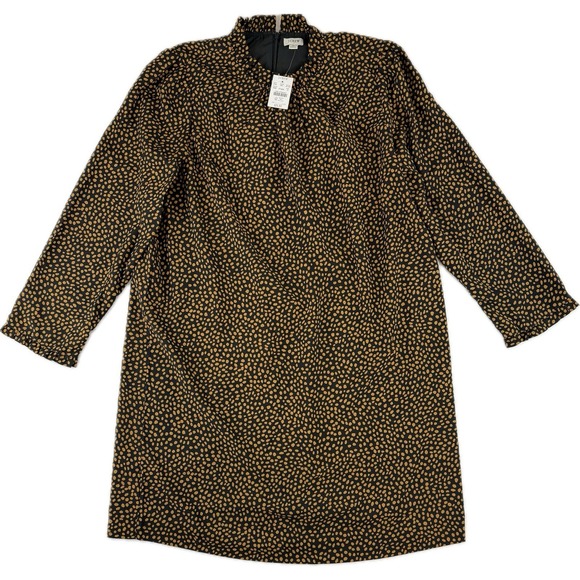J.Crew‎ Ruffleneck Shift Dress Women's Size 18 Brown Black NWT BT122 - Picture 1 of 9